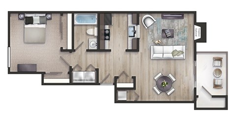 708 Square-Feet One Bedroom, One Bath Woodford Floorplan at The Metropolitan in Lexington, KY